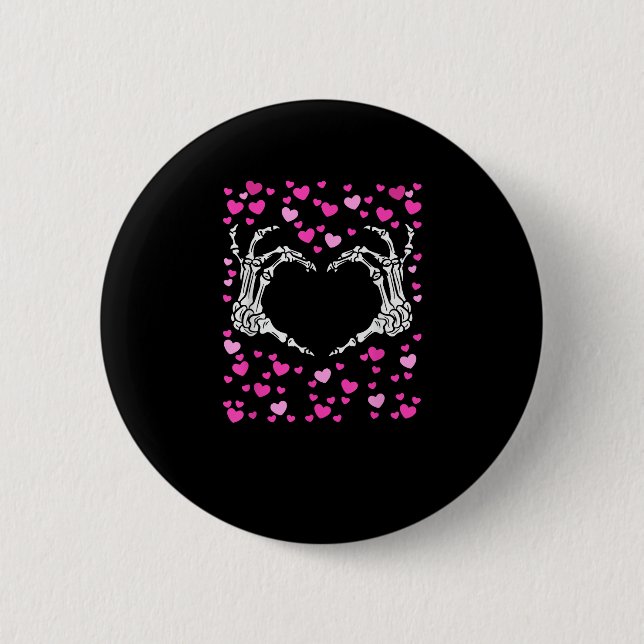 Skeleton Hand Heart Valentines Day Funny Viral 2 Inch Round Button (Front)