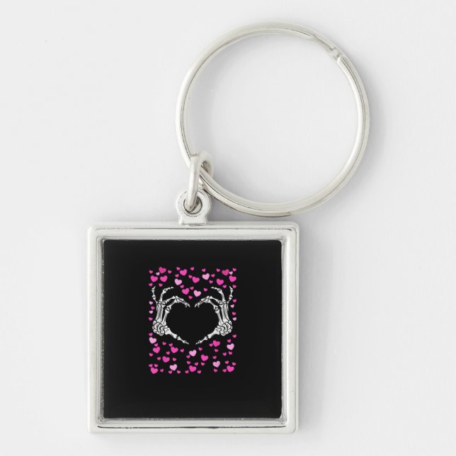 Skeleton Hand Heart Valentines Day Funny Viral Keychain (Front)