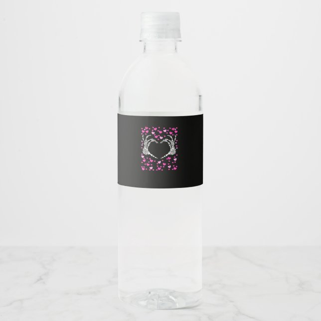Skeleton Hand Heart Valentines Day Funny Viral Water Bottle Label (Front)