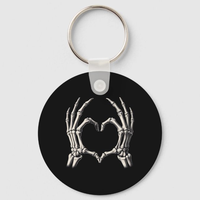 Skeleton Hand Heart Xray Retro Funny Halloween Cos Keychain (Front)
