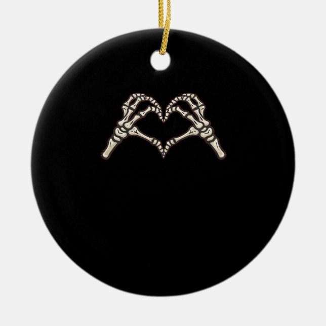 Skeleton Hand Hearts Design Ceramic Ornament (Front)