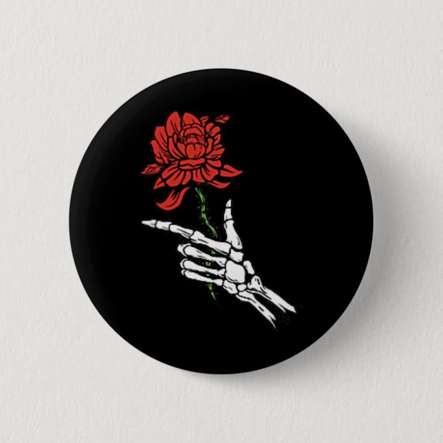 Skeleton Hand Holding A Red Rose  2 Inch Round Button (Front)