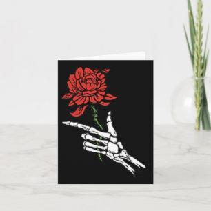 Skeleton Hand Holding A Red Rose  Card