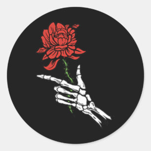 Skeleton Hand Holding A Red Rose Classic Round Sticker