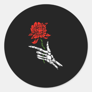 Skeleton Hand Holding A Red Rose  Classic Round Sticker