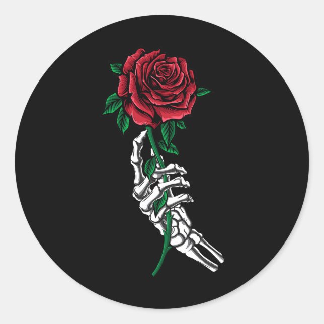 Skeleton Hand Holding A Red Rose Halloween Costume Classic Round Sticker (Front)