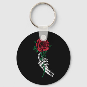 Skeleton Hand Holding A Red Rose Halloween Costume Keychain