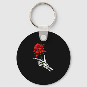 Skeleton Hand Holding A Red Rose Keychain