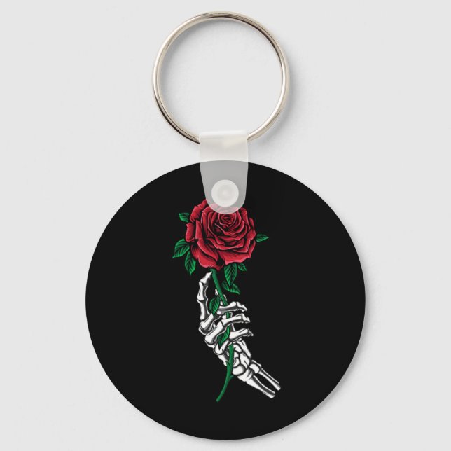 Skeleton Hand Holding A Red Rose Pocket Halloween  Keychain (Front)