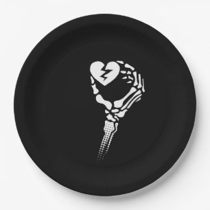 Skeleton Hand Holding Heart Paper Plate
