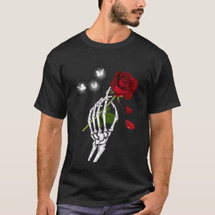 Skeleton Hand Holding Long Stem Rose Magical Butte T-Shirt