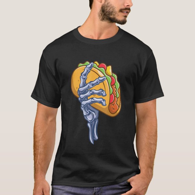 Skeleton Hand Holding Taco Dia de Los Muertos Hall T-Shirt (Front)