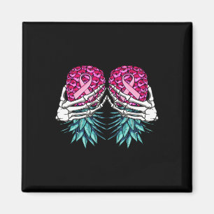 Skeleton Hand Holding Upside Down Pineapple Breast Magnet