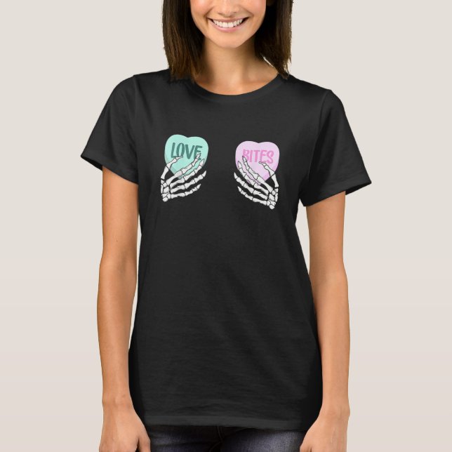 Skeleton Hand Love Bites Heart Happy Valentines Da T-Shirt (Front)