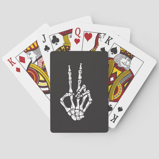 Skeleton Hand making a Peace Sign on a set of  Playing Cards (Back)