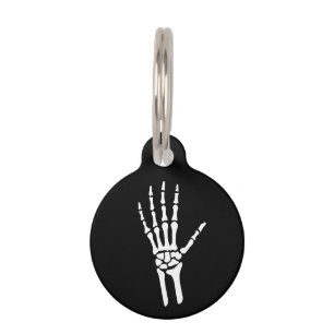 Skeleton Hand On Black Spooky Bones Pet Tag