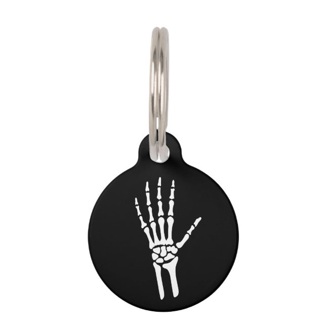 Skeleton Hand On Black Spooky Bones Pet Tag (Front)