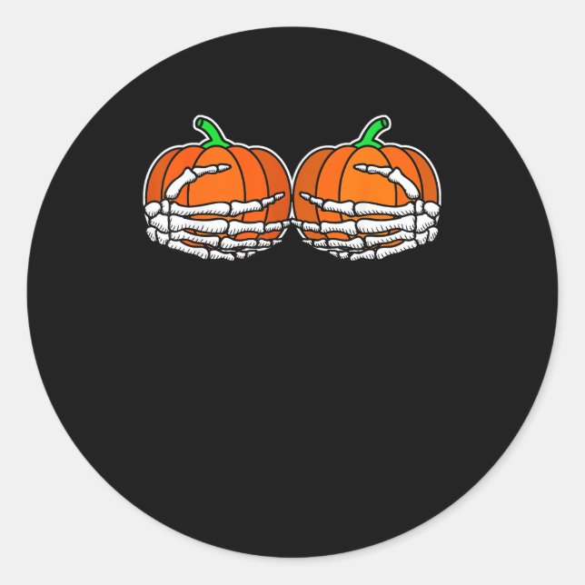 Skeleton Hand On Chest Pumpkin Halloween Women Classic Round Sticker (Front)