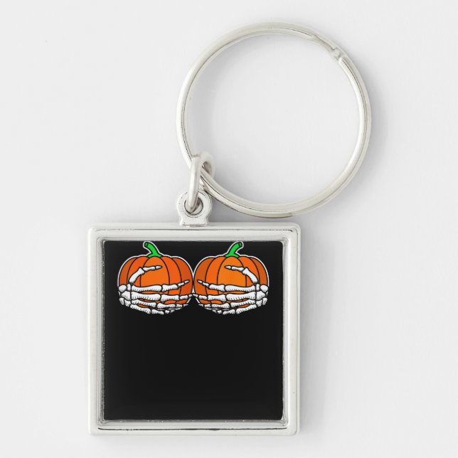Skeleton Hand On Chest Pumpkin Halloween Women Keychain (Front)