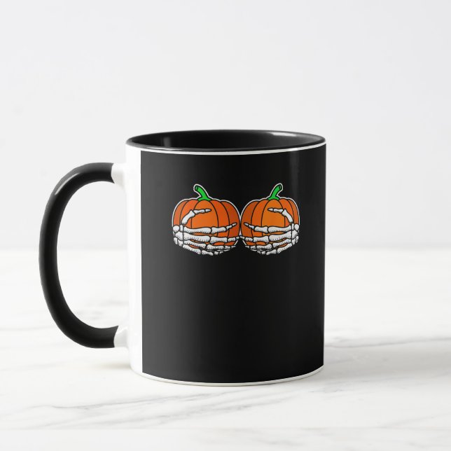 Skeleton Hand On Chest Pumpkin Halloween Women Mug (Left)