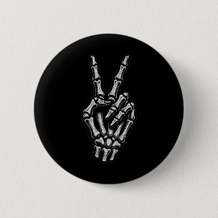 Skeleton Hand Peace Sign Bone 1  2 Inch Round Button