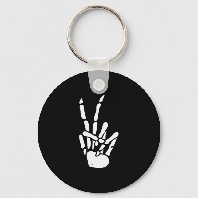 Skeleton Hand Peace Sign Bone  Keychain (Front)
