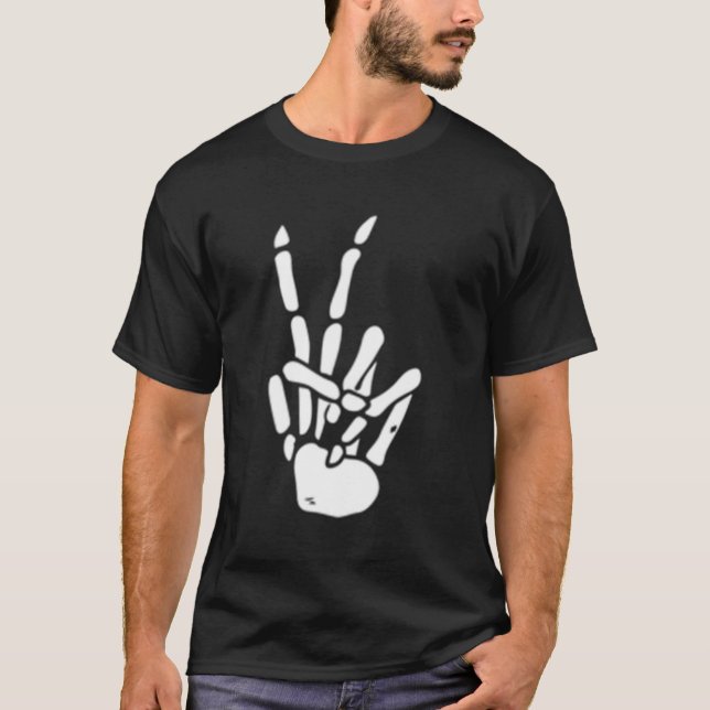 Skeleton Hand Peace Sign Bones T-Shirt (Front)