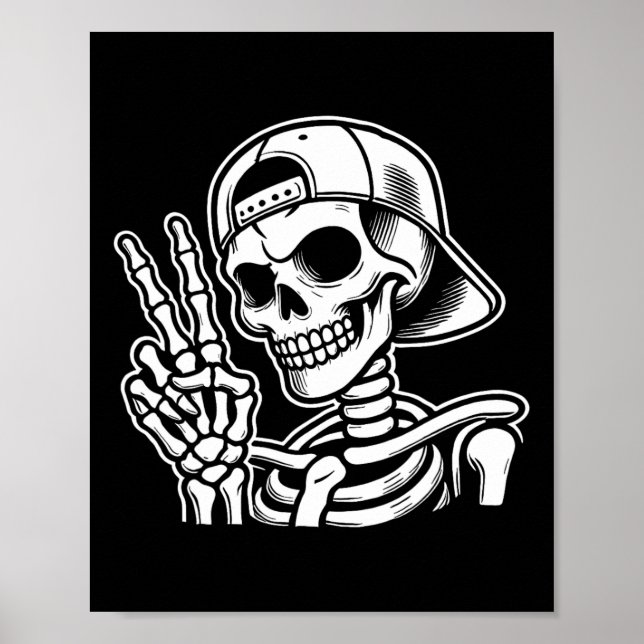 Skeleton Hand Peace Sign Retro Halloween Skeleton  (Front)
