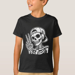 Skeleton Hand Peace Sign Retro Halloween Skeleton  T-Shirt