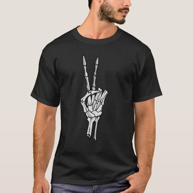 Skeleton Hand Peace Sign T-Shirt (Front)