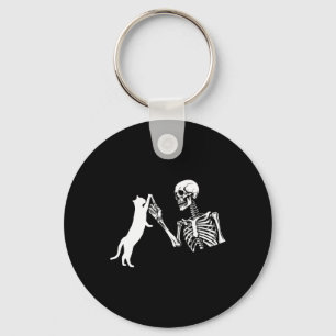 Skeleton Hand Playing Cat Fun Halloween Costume Sk Keychain