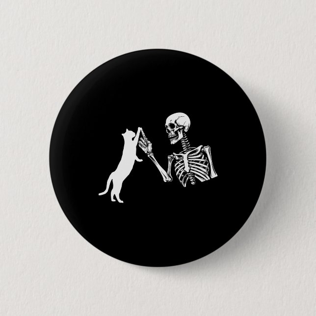 Skeleton Hand Playing Cat Funny Halloween Costume  2 Inch Round Button (Front)