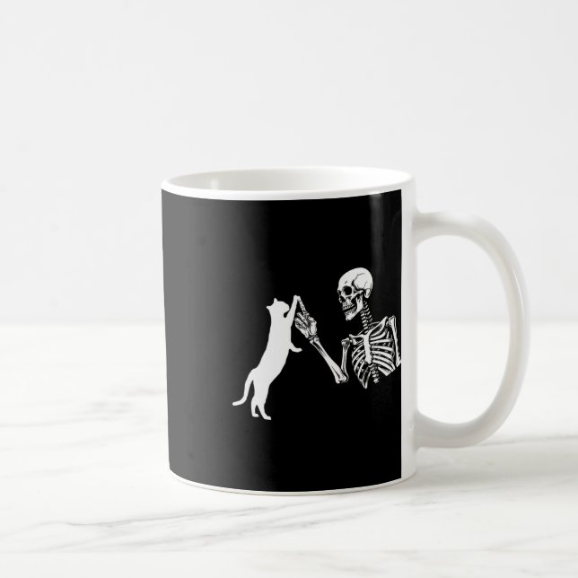 Skeleton Hand Playing Cat Funny Halloween Costume  Coffee Mug (Right)