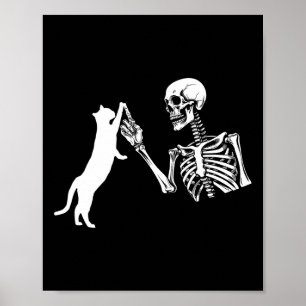 Skeleton Hand Playing Cat Funny Halloween Costume  Poster