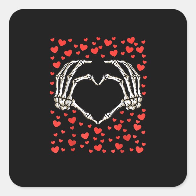 Skeleton Hand Red Heart Birthday Valentines Day Square Sticker (Front)