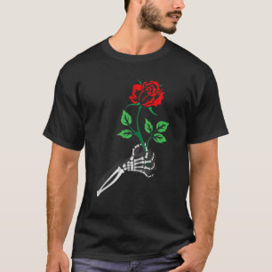 Skeleton Hand Red Rose Flower  For Men Women T-Shirt