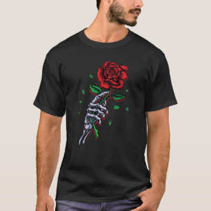 Skeleton Hand Red Rose Flower T-Shirt