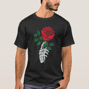 Skeleton Hand Red Rose Flower T-Shirt