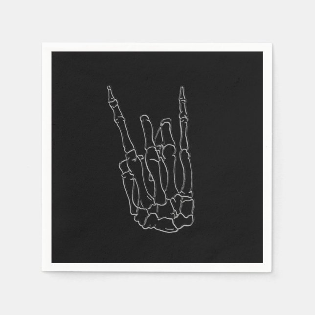 Skeleton Hand Rock Star Black Birthday Party Napkin (Front)