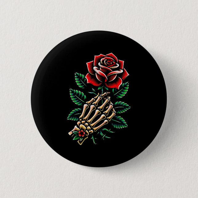 Skeleton Hand Rose Graphic  2 Inch Round Button (Front)
