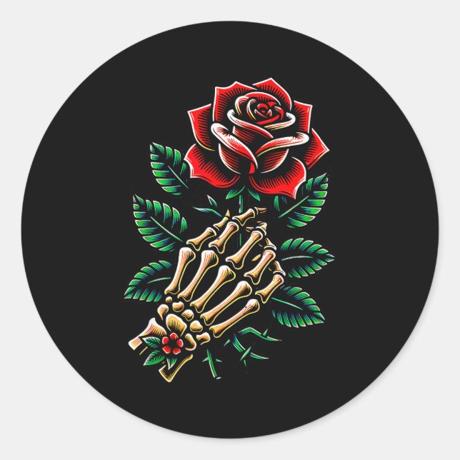 Skeleton Hand Rose Graphic  Classic Round Sticker (Front)