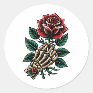 Skeleton Hand Rose Graphic Raglan Baseball Tee_1 Classic Round Sticker