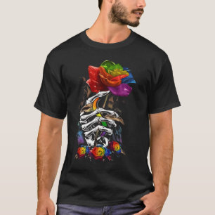 Skeleton Hand Rose Red Flower Gothic LGBT Skull T-Shirt