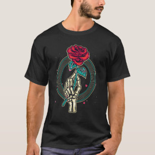 Skeleton Hand Rose Red Flower Gothic Tattoo Skull T-Shirt