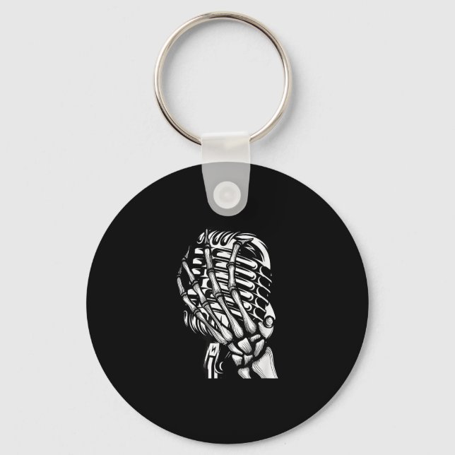 Skeleton Hand Singing From The Microphone Rock Lov Keychain (Front)