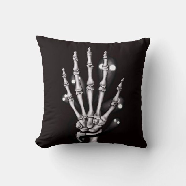 Skeleton Hand Spooky Goth Anatomy Throw Pillow (Front)