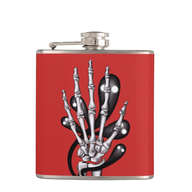 Skeleton Hand With Ghosts Hip Flask (Front)