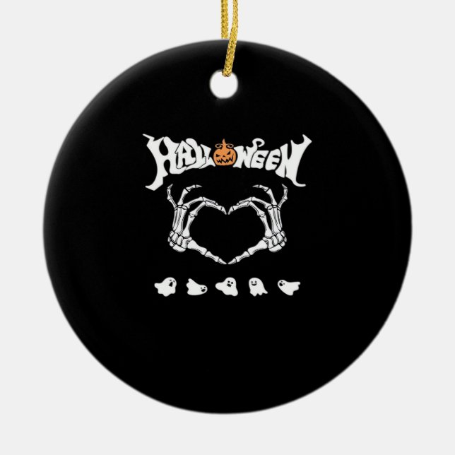 Skeleton Hand With , Halloween Design Ceramic Ornament (Front)
