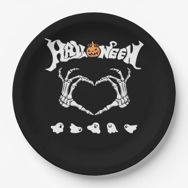 Skeleton Hand With , Halloween Design Paper Plate (Front)