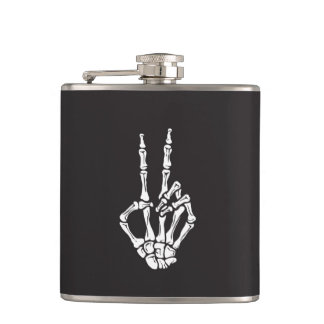 Skeleton Hand with Peace sign on a  Hip Flask